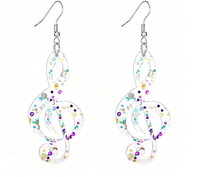 Boucles d'oreilles pendantes en acrylique motif note de musique, style dessin animé, tendance, bijoux faits à la main pour femmes, pour usage quotidien