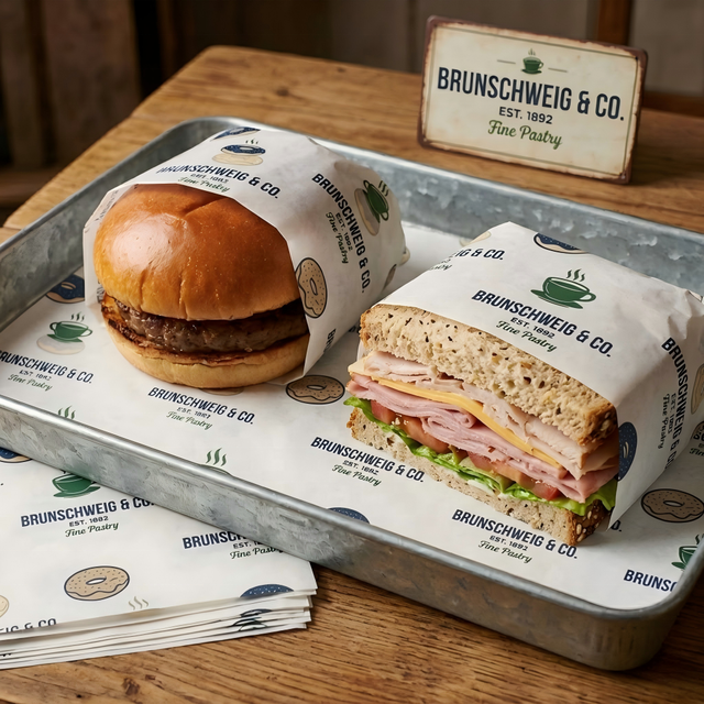 Custom Logo Printed Greaseproof Parchment Paper Sheets Food-Safe Sandwich Burger Wrapping Paper for Deli Bakery