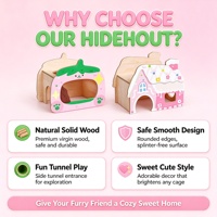 Rumah Hamster Kayu Semi Tertutup Motif Gingerbread Stroberi, Sarang Hewan Peliharaan Kecil yang Nyaman, Grosir, Supplier OEM ODM