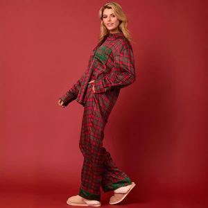 Best Verkopende Hoge Kwaliteit Geruite Satijn Lange Mouw Loungewear Kerst Vrouwen Pyjama Set - Product Image 2