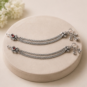 Tobillera de Plata 925 con Cadena Antigua Estilo Payal para Mujer, Oxidada, Multicapa, Ajustable, Joyería Étnica para el Pie (Par) - Product Image 2