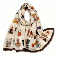 Écharpe musulmane en coton imprimé chat 180*90CM, motif animalier, châle tendance pour femme, hijab en viscose à séchage rapide pour la plage – Meilleures ventes