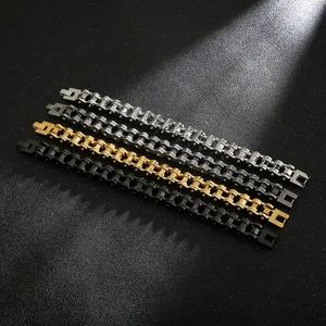 Bracelet Chaîne <span class=keywords><strong>de</strong></span> Moto Homme Plaqué Or, Style Designer Punk Biker - Product Image 4