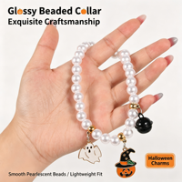 Kalung Hewan Peliharaan Berhias Manik-Manik Halloween, Kalung Resin Elastis, Liontin Hantu Labu Lonceng, Perhiasan Lucu untuk Kucing Kecil, Anak Anjing, dan Anjing