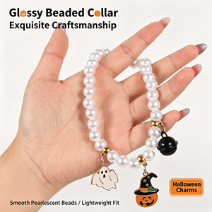 Collar elástico de resina con cuentas <span class=keywords><strong>para</strong></span> mascotas de Halloween, con dijes de fantasma, calabaza y campana, joyería bonita <span class=keywords><strong>para</strong></span> gatos pequeños, cachorros y <span class=keywords><strong>perros</strong></span>. - Product Image 6