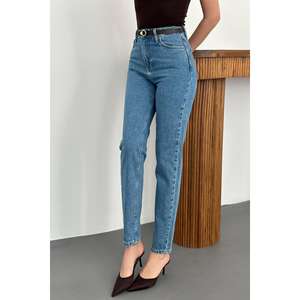 Jean baggy bleu respirant à jambe droite pour femme, taille XL, coupe courte sexy, idéal pour l'automne – Vente en gros - Product Image 2