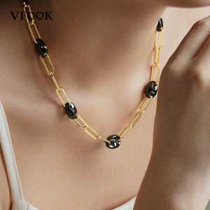 वेफक महिला गहने रेट्रो काले सफेद सिरेमिक हार त्वचा के अनुकूल टिकाऊ 18k k - Product Image 1