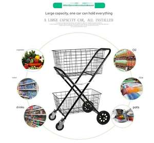 Haute qualité Durable 40KG capacité de charge métal fer panier panier chariots structure de plate-forme pliable avec roues - Product Image 2