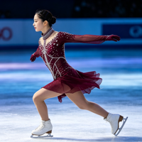 Robe de patinage artistique bordeaux à strass, col montant, dos évidé, manches longues, en maille, pour compétition de patinage sur glace, personnalisable