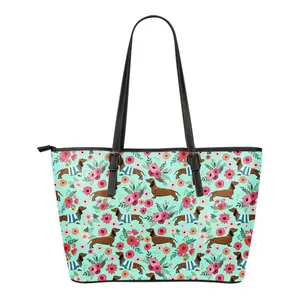 Niedliche Hund Dackel Blumen Handtaschen und Schuh Set für Frauen Tote Schulter Umhängetasche Top Griff Tasche für die tägliche Arbeit Reisen