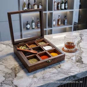 Boîte à épices en bois artisanale moderne de luxe écologique, carrée, lavable au lave-vaisselle, 9 couches, décorative, Masala Dabba - Product Image 1