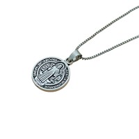 Pendentif Crucifix Saint Benoît Tendance en Acier Inoxydable, Breloque Croix Argent Vieilli, Collier Religieux Vintage DIY Gothique Catholique