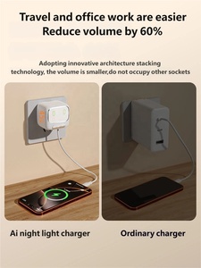 อะแดปเตอร์ชาร์จเร็ว <span class=keywords><strong>45W</strong></span> GAN แบบสองพอร์ต 2USB-C พร้อมฟังก์ชันไฟกลางคืนควบคุมด้วยเสียงอัจฉริยะ AI สำหรับโทรศัพท์ <span class=keywords><strong>Samsung</strong></span> Apple Xiaomi - Product Image 5