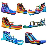 Toboggan aquatique gonflable géant de qualité commerciale EN14960, personnalisé ODM, rose, avec piscine de glissement