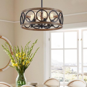 American Retro moderno pendente di casa <span class=keywords><strong>luce</strong></span> nera lampadario in legno grano di metallo per cucina camera da letto ristorante illuminazione centrale - Product Image 2