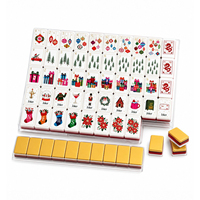Ensemble complet de tuiles de Mahjong de style américain, thème Noël, avec motifs de boules de Noël et de chalet de Noël, idéal pour les jeux en famille