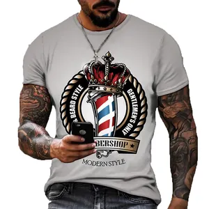 男士夏季t恤休闲风格3D图案数码印花理发师部队复古风格男士上衣定制短袖
