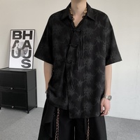 Chemise décontractée à manches courtes pour homme, style chinois, boutons grenouille, jacquard floral subtil, coupe ample, streetwear, pour le quotidien