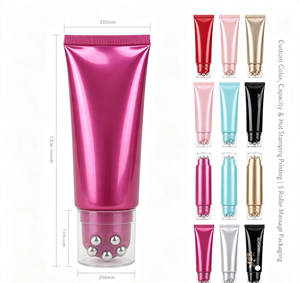 Magenta 5 Edelstahl-Rollenmassagetube, Kunststoff-Quetschverpackung für Körpercreme und Schultersalbe, OEM mit individuellem Logo - Product Image 2