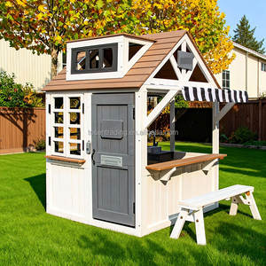 Nouvelle maison de jeu en bois pour enfants conçue pour l'extérieur, jeu d'imitation, avec un trou pour chien en plastique, un petit tableau noir - Product Image 5