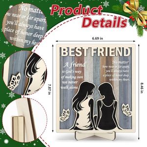 Letrero de madera para pared con silueta de madre e hija, decoración rústica para el hogar, regalo para mamá, cumpleaños, día de la madre, arte enmarcado en madera de boj - Product Image 4