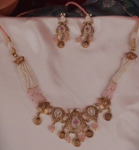 Silver Traditional Necklace <b>Set</b> for Women Pink Stone <b>Beaded</b> Design Bridal Jewelry Elegant Ethnic Wedding Wear <b>Set</b> - Product Image 3