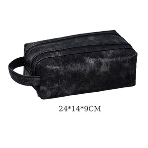 Borsa da Viaggio per Cosmetici <span class=keywords><strong>in</strong></span> <span class=keywords><strong>Pelle</strong></span> PU di Grande Capacità per <span class=keywords><strong>Uomo</strong></span>, Organizer Portatile per Articoli da Toeletta con Chiusura a Cerniera - Product Image 3