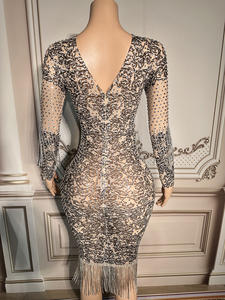 ชุดเดรสวินเทจพิมพ์ลายพู่เพชรสุดฮิต ชุดราตรีหรูหราประดับพู่ระยิบระยับสำหรับงานพรอม งานเลี้ยง และงานเต้นรำ - Product Image 5