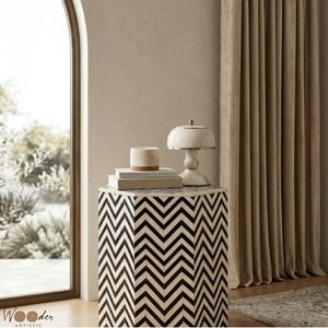 Solid Wood Modern Chevron Nightstand with Drawer Side <b>Table</b> <b>Bedside</b> Cabinet Accent <b>Table</b> for Bedroom Apartment Living Room - Product Image 2