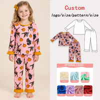 Ensembles de pyjamas de Thanksgiving pour bébés filles, motif citrouilles et cerfs, avec haut à volants et pantalon, vente en gros