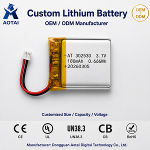 Batterie liquide ultra-mince 3,7 V 180 mAh 302530 avec plus de 500 cycles pour bagues intelligentes et contrôleurs Bluetooth fins - Product Image 1
