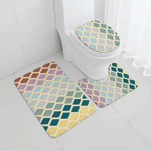 Bath Rug Set 3 Piece Bathroom Contour Rug Toilet Mat Sets Non Slip Microfiber Bath Shower Mat U-Shaped Toilet Rug