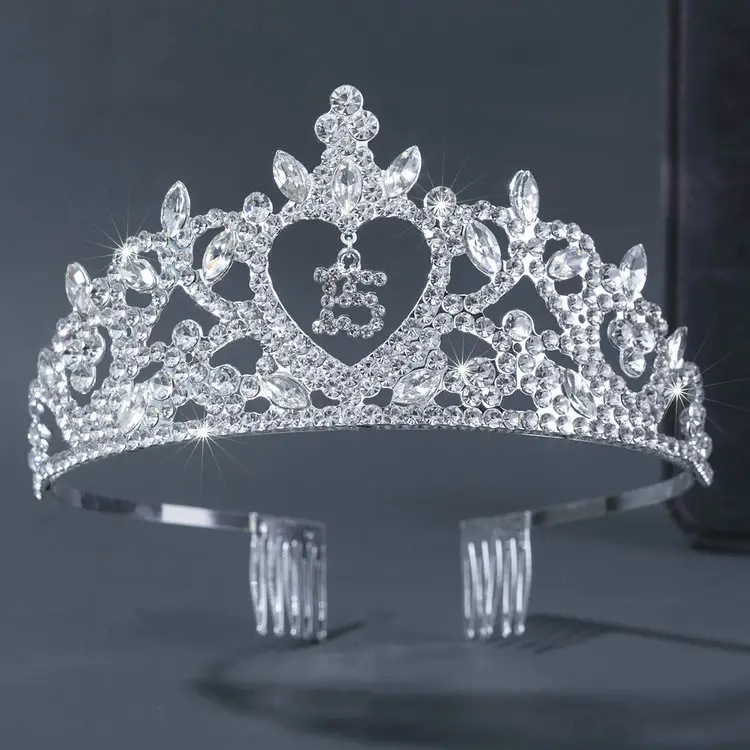QS nueva llegada 2023 Joyería de diamantes personalizada oro cristal chico corona diamantes de imitación 15 y 16 años cumpleaños Tiara niños