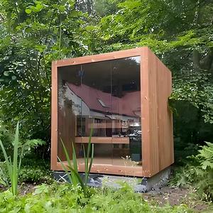 Sauna extérieur personnalisé en bois de cèdre rouge de luxe avec éclairage d'ambiance pour des séances de bien-être romantiques en soirée - Product Image 3