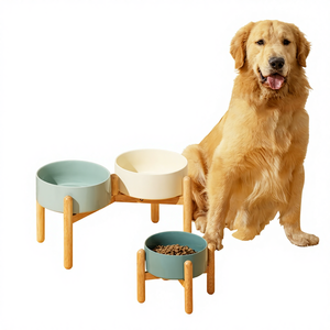 Set Mangkuk Keramik Minimalis Bergaya dengan Dudukan Kayu Desain Terpadu untuk Perlindungan Leher Mangkuk Ramah Lingkungan untuk Anjing - Product Image 4