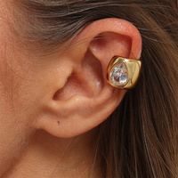 1 pièce Boucle d'oreille clip simple en acier inoxydable avec cristal pour femme, vente en gros, étanche, accessoires d'oreille PVD 18K, bijoux de mode