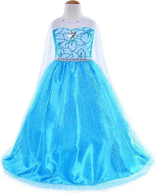 Gaun putri anak-anak, baju benang panjang kinerja panggung, Gaun penampilan musim semi dan musim panas, tema es biru