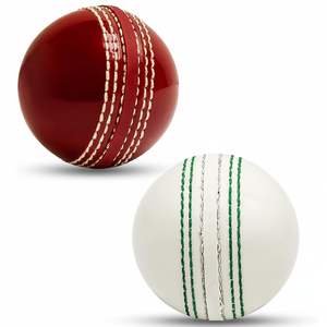 Pelota de Críquet de Cuero Bicolor Rojo y Blanco para Práctica, Entrenamiento, Partidos al Aire Libre, Servicio Personalizado, Accesorios Deportivos - Product Image 1
