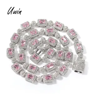 UWIN Baby Pink CZ collana girocollo quadrata rotonda AAA Zirconia lusso Bling collana bracciale Rapper gioielli