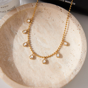 Stainless Steel Teardrop Zircon Pendant <b>Necklace</b> For Women Party Jewelry - Product Image 4