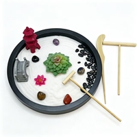 Mini-jardin zen japonais en gros, kit de jardin zen miniature rond avec roches et sable pour bureau ou maison, cadeau de bureau