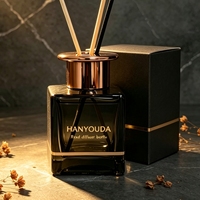 Bouteille diffuseur de parfum carrée en verre fumé noir avec bouchon en métal cuivré, ligne dorée de luxe, conteneur vide pour l'aromathérapie à domicile, logo personnalisé