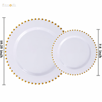 Assiettes en plastique blanches SANOSH sans BPA avec bordure dorée, 10 et 7 pouces, pour mariages, assiettes jetables de qualité supérieure, résistantes, élégantes pour réceptions