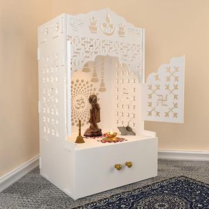 Templo Casero de Madera con Puerta, Mandir de MDF con Cajón para Hogar u Oficina, Mandir de Pie para Armar - Product Image 5
