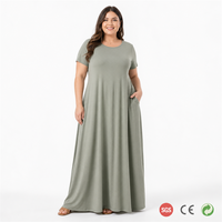 Robe longue sur mesure grande taille pour femme, vert mousse arctique, en maille douce, col rond, style trapèze, longueur ras du sol, du CA 14 au 28
