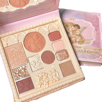 Palette de maquillage multifonctionnelle embossée motif ange, palette intégrée fard à paupières, blush et illuminateur, diffusion en direct