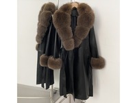 OFTBUY Manteau Trench Imperméable Réversible en Cuir PU Printemps-Automne avec Col et Poignets en Fausse Fourrure de Renard, Ceinture Longue, Style Moto
