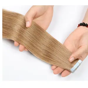 Toptan 100% brezilyalı bakire remy İnsan saç kahverengi renk PU atkı ince cilt atkı çift yüz pu kıvırcık bant saç uzatma