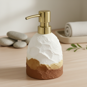 Juego de Accesorios de <span class=keywords><strong>Baño</strong></span> Minimalistas Nórdicos, Dispensador de Jabón con Textura de <span class=keywords><strong>Roca</strong></span> en Degradado Blanco, Portacepillos de Dientes con Bandeja de Metal Dorado - Product Image 3