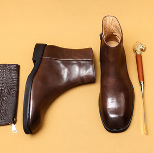Men's Genuine Leather Ankle <b>Boots</b> Square Toe Zip Closure Anti-Slippery Rubber Outsole Autumn <b>Boot</b> Dress Shoes Wholesale - Product Image 1